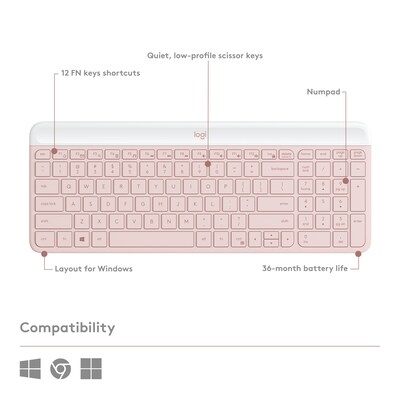 Logitech MK470 Slim Wireless Keyboard and Mouse Combo, Rose (920-011311)