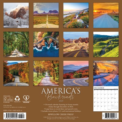 2025 Willow Creek Americas Backroads 12 x 12 Monthly Wall Calendar  (41314)