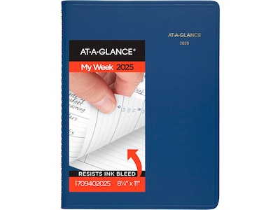2025 AT-A-GLANCE 8.25 x 11 Weekly Appointment Book, Faux Leather Cover, Blue (70-940-20-25)