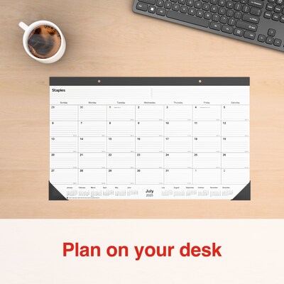 2025-2026 Staples 18" x 11" Academic Monthly Desk Pad Calendar, Black (ST17004-25)