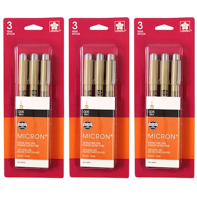 Sakura Pigma Micron Pen, Fineliner, Black Ink, 3/Bundle (SAK50019-3)