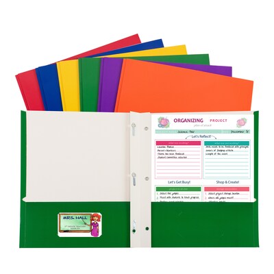 C-Line 3-Hole Punched 2 Pocket Paper Folder, Assorted Primary Colors, 50/Pack (CLI06420DS)