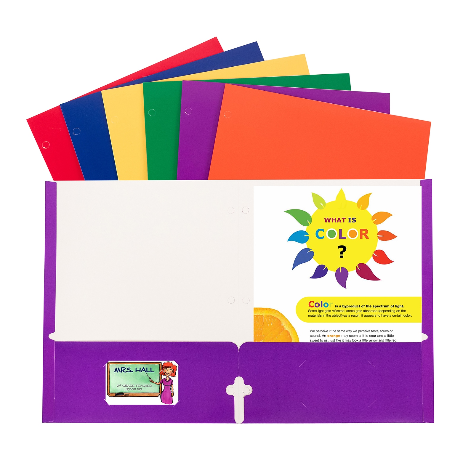 C-Line 3-Hole Punched 2 Pocket Paper Folder, Assorted Primary Colors, 50/Pack (CLI06400DS)