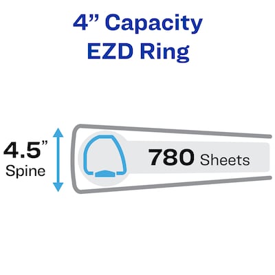 Avery Heavy Duty 4 3-Ring View Binders, One Touch EZD Ring, White 4/Pack (79104)