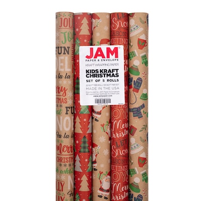 JAM PAPER Assorted Gift Wrap Christmas Kraft Wrapping Paper 125 Sq Ft Total  Kids