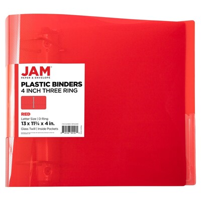 JAM Paper 4 3-Ring Flexible Poly Binder, Red (PB75245RE)