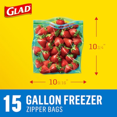 Glad Zipper Freezer Bags, Gallon, 15 Bags/Box (57034)