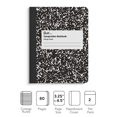 Quill Brand® Mini Composition Notebook, 3.25 x 4.5, College Ruled, 80 Sheets, Assorted Colors, 2/P
