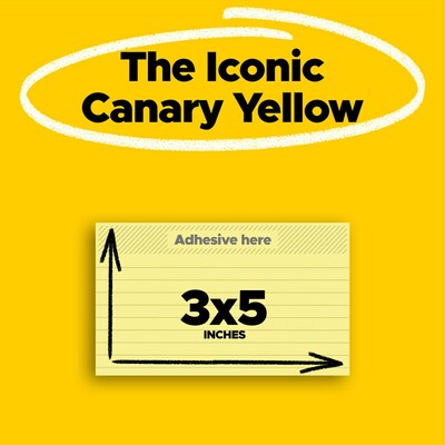 Post-it Notes, 3 x 5, Canary Collection, Lined, 100 Sheet/Pad, 12 Pads/Pack (635YW)