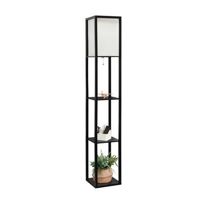 Creekwood Home Classix 62.5" Contemporary 3-Tier Storage and Display Floor Lamp w/ White Linen Shade, Black (CWF-3007-BK)