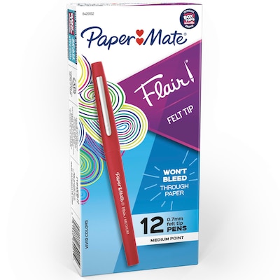 Paper Mate Flair Felt Pen, Medium Point, 0.7mm, Red Ink, Dozen (8420152)