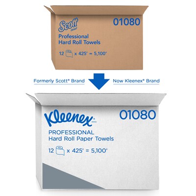 Kleenex Professional Recycled Hardwound Paper Towels, 1-ply, 425 ft./Roll, 12 Rolls/Carton (01080)