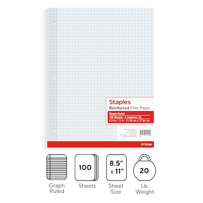 Staples Graph Ruled Filler Paper, 8.5 x 11, White, 100 Sheets/Pack (TR25549)