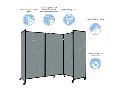Versare The Room Divider 360 Freestanding Folding Portable Partition, 72"H x 300"W, Beige Fabric (1172901)