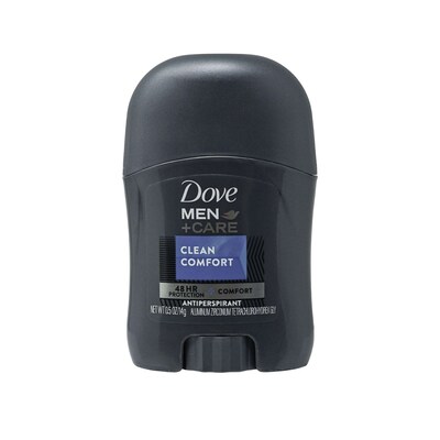 Dove Men's Clean Comfort Antiperspirant, 0.5 oz Travel Stick, 12 Sticks/Bag, 16 Bags/Carton