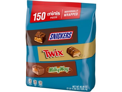 Snickers, Twix and MilkyWay Minis Milk Chocolate Candy Bars Bulk Variety Pack, 46.86 oz., 150 Pieces