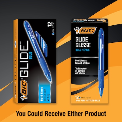 BIC GLIDE Retractable Ballpoint Pen, Bold Point, 1.6mm, Blue Ink, Dozen (18509/VLGB11BE)