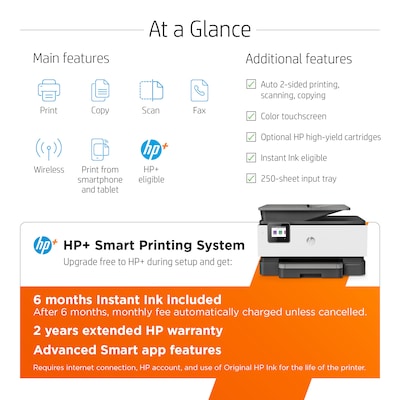 HP OfficeJet Pro 9015e Wireless Color All-In-One Inkjet Printer (1G5L3A) 6  months FREE INK with HP+ | Quill.com