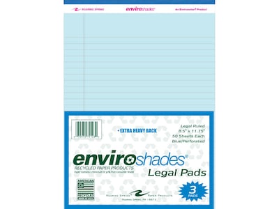 Roaring Spring Paper Products 8.5 x 11.75 Legal Pads, Recycled Blue Paper, 50 Sheets/Pad, 3 Pads/P