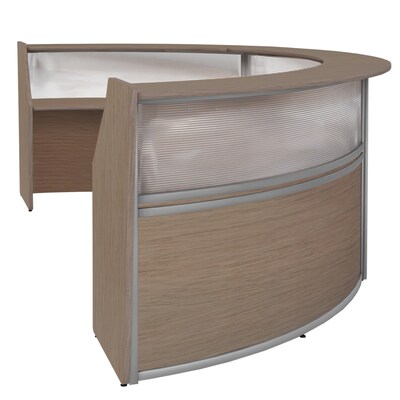 Regency Marque 143.5"W Curved Plexi Triple-Unit Reception Desk Workstation, Noble Oak (77313NO)