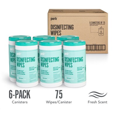 Perk™ Disinfecting Wipes, Fresh, 75 Wipes/Pack, 6/Carton (PK56664CT)