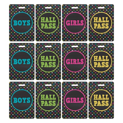 Teacher Created Resources Chalkboard Brights Hall Pass with Lanyard, 4/Pack, 3 Packs (TCR20320-3)