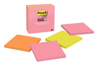 Post-it® Super Sticky Notes, Miami Collection,  4 in. x 4 in., 90 Sheets/Pad,  4 Pads/Pack (675-4SSU