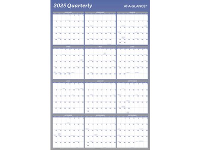2025 AT-A-GLANCE 36 x 24 Yearly Wet-Erase Wall Calendar, Reversible, White/Blue (A1102-25)