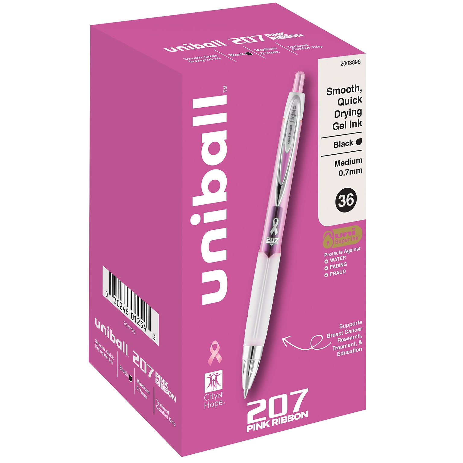 uni-ball 207 Pink Ribbon Retractable Gel Pens, Medium Point, 0.7mm, Black Ink, 36/Pack (2003896)