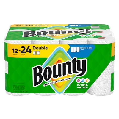 Bounty Select-A-Size Double Roll Paper Towels, 2-ply, 82 Sheets/Roll, 12 Rolls/Pack (66541/06130)