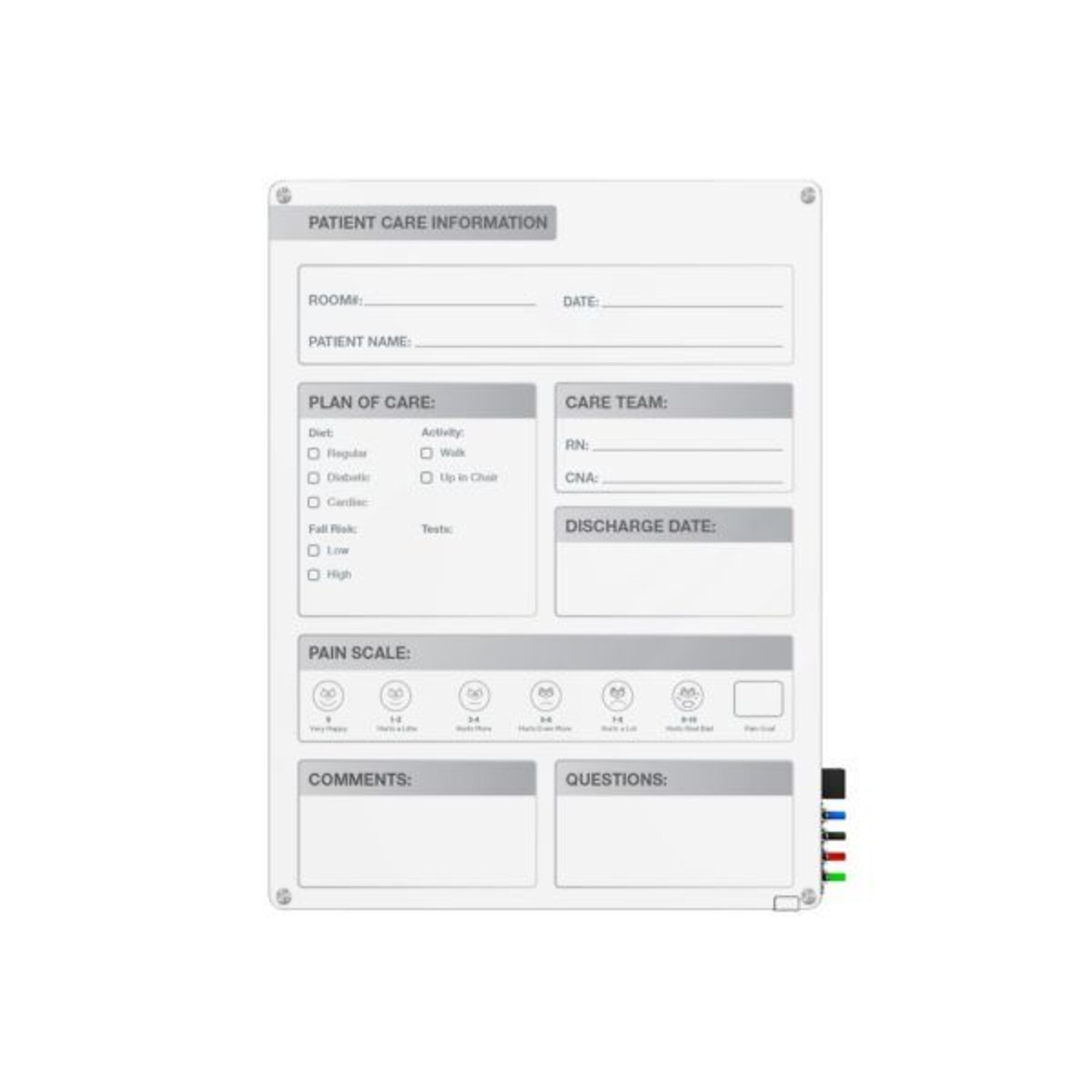 Ghent Harmony Patient Room Magnetic Glass Dry-Erase Whiteboard, 24H x 18W (GRPHMYRM11P-18)