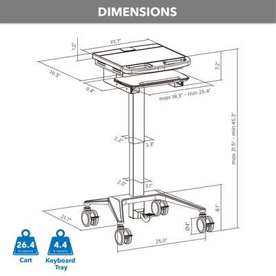 Mount-It! MedHub Mobile Medical Cart Workstation with Monitor Mount and Locking Caster Wheels, White/Grey (MI-16015)