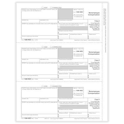 ComplyRight 2024 1099-NEC Tax Form, 1-Part, 3-Up, Payer Copy C, 50/Pack (NEC511250)