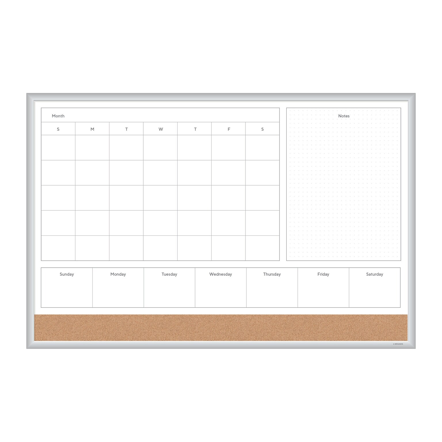 U Brands 4N1 Cork & Dry-Erase Whiteboard, Aluminum Frame, 3 x 2 (3891U00-01)