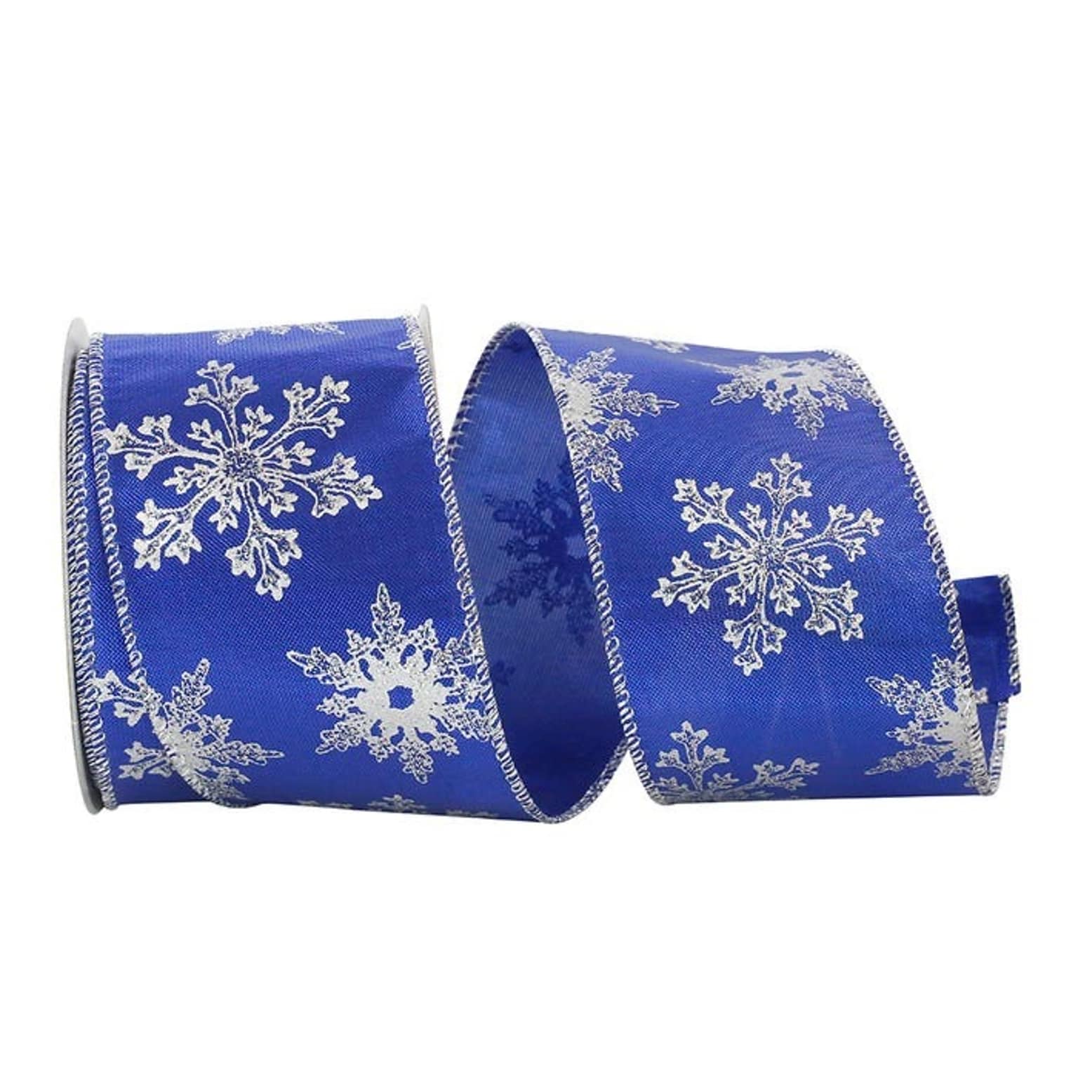 JAM Paper Ribbon, Royal/Silver Metallic Snowflakes (52640348406)