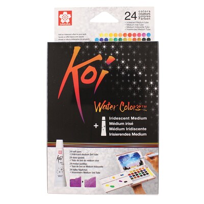 Sakura Koi Water Colors Field Sketch Box with Brush, 24 Colors & 5mL Iridescent Medium (SAKXNCW24N5L