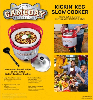 Nostalgia Game Day Kickin Keg 4-Quart Slow Cooker, Red/White (GDKK4RDSL)