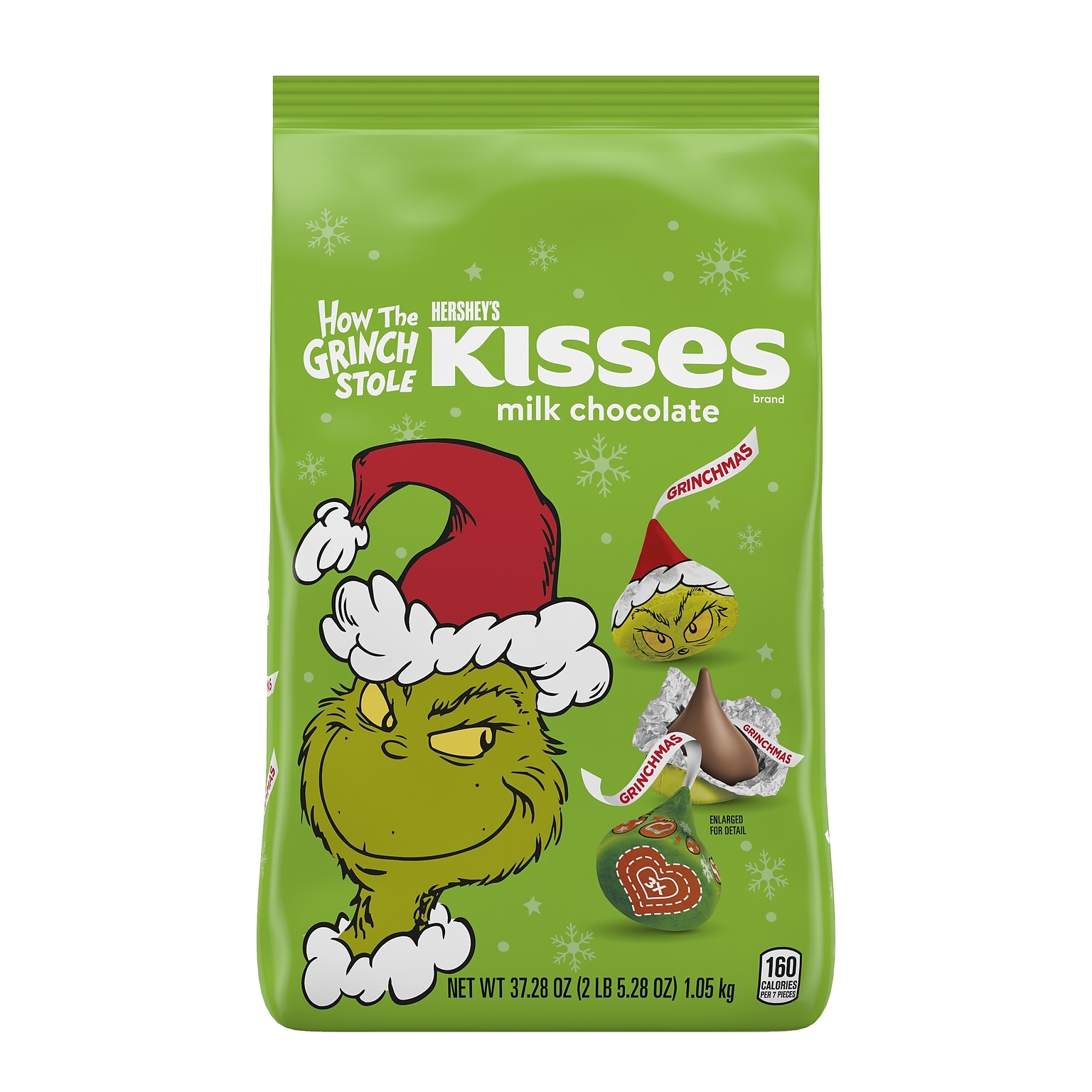 HERSHEYS KISSES Grinch Milk Chocolate Candy, 37.28 oz. Bulk Bag (HEC45404)