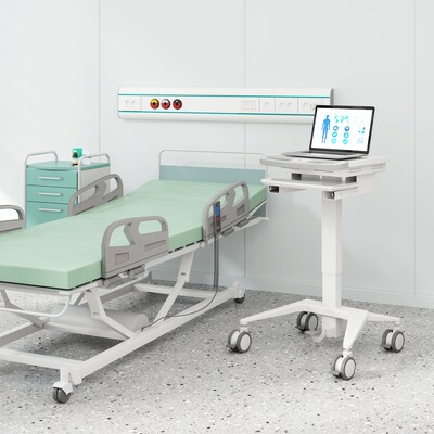 Mount-It! MedHub Mobile Medical Cart Workstation with Locking Caster Wheels, White/Grey (MI-16003)