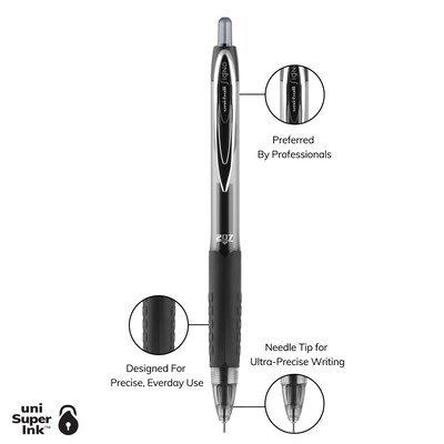 uni-ball 207 Needle Retractable Gel Pens, Medium Point, 0.7mm, Black Ink, 4/Pack (1738430)