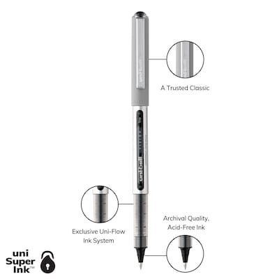uniball Vision Rollerball Pens, Fine Point, 0.7mm, Black Ink (60126)