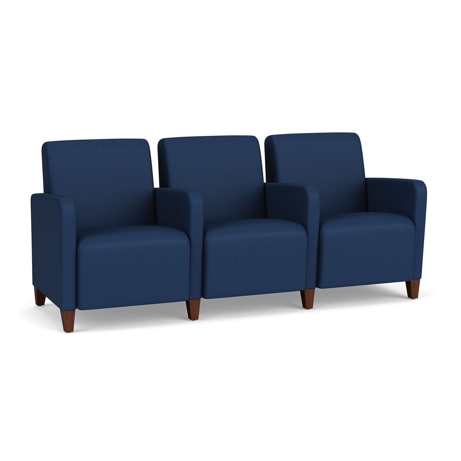 Lesro Ravenna Vinyl 3-Seat Lounge Reception Tandem Seating, Patriot Plus Imperial Blue/Walnut Wood (RV3103.FWL-01PPIB)