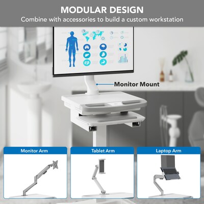 Mount-It! MedHub Mobile Medical Cart Workstation with Locking Caster Wheels, White/Grey (MI-16003)