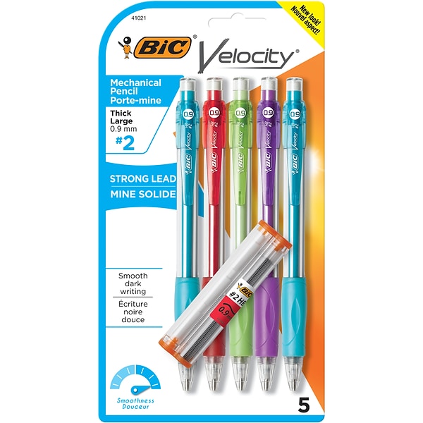 BIC Velocity Mechanical Pencil, 0.9mm, #2 Hard Lead, 5/Pack (MVP51-BLK) |  Quill.com