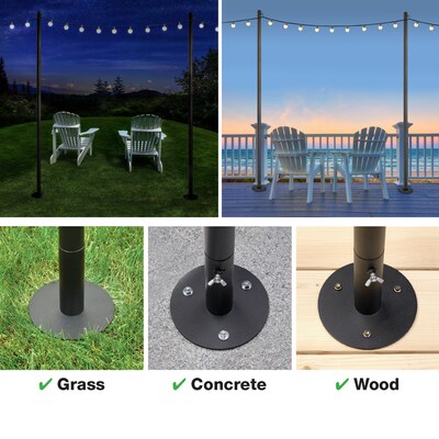 Excello Global Products Bistro Pole for String Lights with 50 G40 Lights, Black, 2/Pack (EGP-HD-036