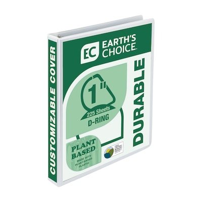 Samsill Earths Choice Plant-Based Durable 1 View Binders, D-Ring, Made in USA, White (16937)