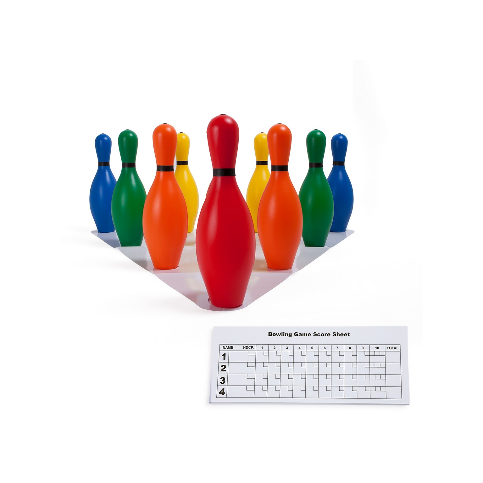 Champion Sports Plastic Bowling Pin Set, Assorted Colors, 10/Set (CHSBP10CLR)