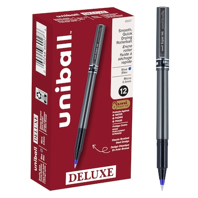 uni-ball Deluxe Rollerball Pen, Micro Point, 0.5mm, Blue Ink (60027)