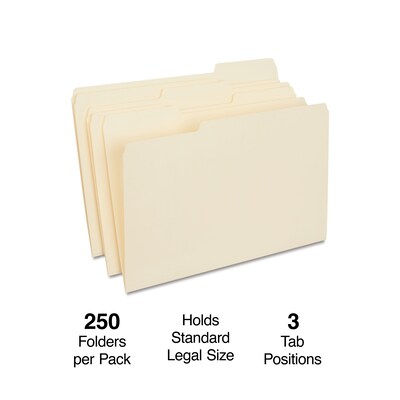 Quill Brand® File Folders, Assorted Tabs, 1/3-Cut, Legal Size, Manila, 250/Box (763137)