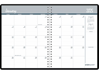 2025 House of Doolittle 8.5" x 11" Monthly Planner, Faux Leather Cover, Blue (26207-25)